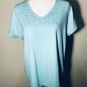 Tee Shirt With Beading At Neckline